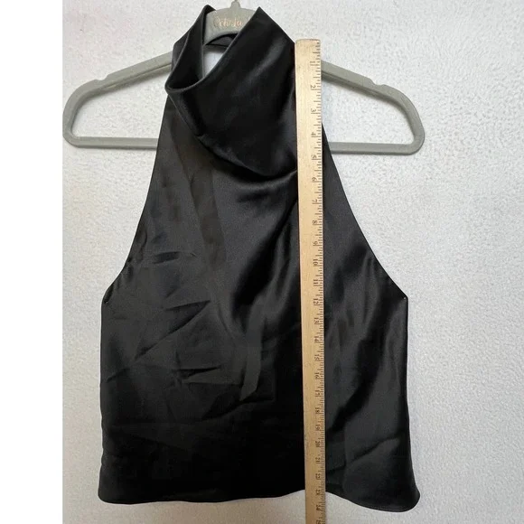 Zara Black Satin Halter Top Draped Cowl Neck Backless Party Blouse Medium - Picture 7 of 14